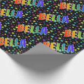 Regenbogen- Vorname "BELLA" + Sterne Geschenkpapier (Ecke)