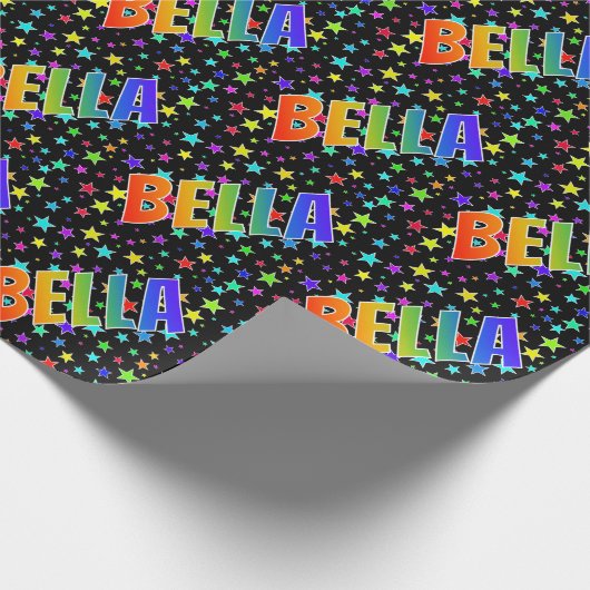 Regenbogen- Vorname "BELLA" + Sterne Geschenkpapier (Ecke)
