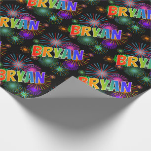 Regenbogen Vorname "BRYAN" + Feuerwerk Geschenkpapier