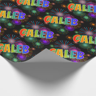 Regenbogen Vorname "CALEB" + Feuerwerk Geschenkpapier