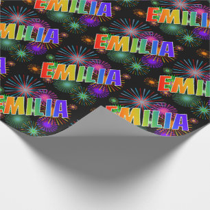 Regenbogen Vorname "EMILIA" + Feuerwerk Geschenkpapier