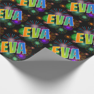 Regenbogen Vorname "EVA" + Feuerwerk Geschenkpapier