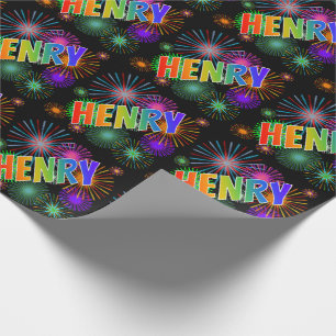 Regenbogen Vorname "HENRY" + Feuerwerk Geschenkpapier