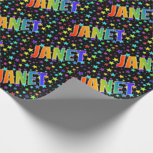 Regenbogen- Vorname "JANET" + Sterne Geschenkpapier