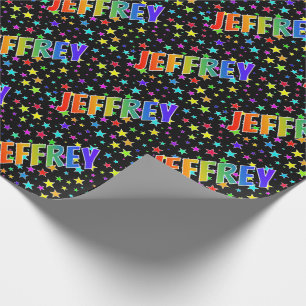 Regenbogen Vorname "JEFFREY" + Sterne Geschenkpapier