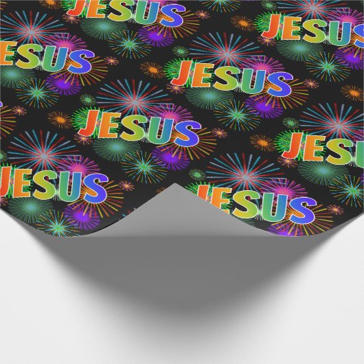 Regenbogen- Vorname "JESUS" + Feuerwerke Geschenkpapier (Ecke)