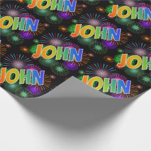 Regenbogen Vorname "JOHN" + Feuerwerk Geschenkpapier