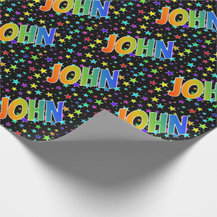 Regenbogen Vorname "JOHN" + Sterne Geschenkpapier