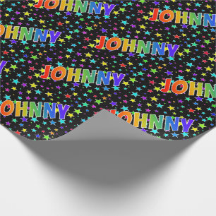 Regenbogen Vorname "JOHNNY" + Sterne Geschenkpapier