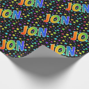 Regenbogen Vorname "JON" + Sterne Geschenkpapier