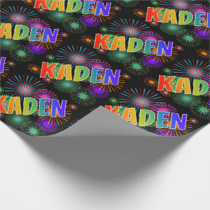 Regenbogen Vorname "KADEN" + Feuerwerk Geschenkpapier
