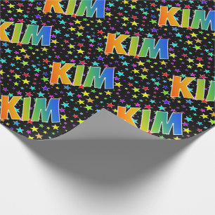 Regenbogen Vorname "KIM" + Sterne Geschenkpapier