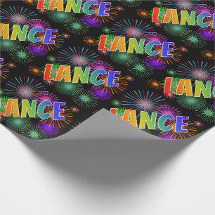 Regenbogen Vorname "LANCE" + Feuerwerk Geschenkpapier
