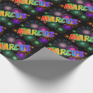 Regenbogen Vorname "MARCUS" + Feuerwerk Geschenkpapier