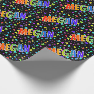 Regenbogen Vorname "MEGAN" + Sterne Geschenkpapier
