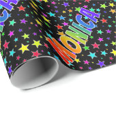 Regenbogen- Vorname "MONICA" + Sterne Geschenkpapier (Rolleneckpunkt)