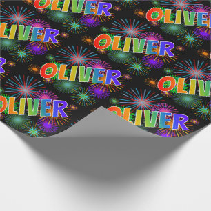 Regenbogen Vorname "OLIVER" + Feuerwerk Geschenkpapier