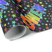 Regenbogen- Vorname "OWEN" + Sterne Geschenkpapier (Rolleneckpunkt)