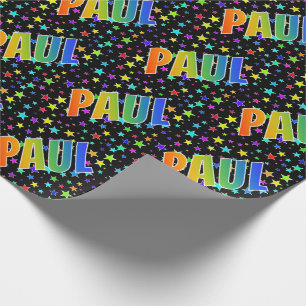 Regenbogen Vorname "PAUL" + Sterne Geschenkpapier