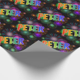 Regenbogen Vorname "PETER" + Feuerwerk Geschenkpapier