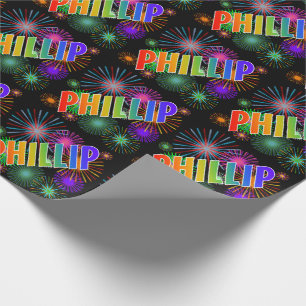 Regenbogen Vorname "PHILLIP" + Feuerwerk Geschenkpapier