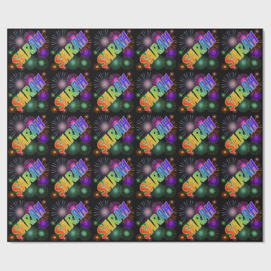 Regenbogen- Vorname "SARAH" + Feuerwerke Geschenkpapier (Flach)