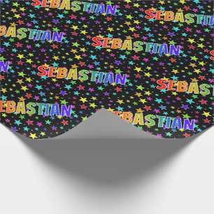 Regenbogen Vorname "SEBASTIAN" + Sterne Geschenkpapier
