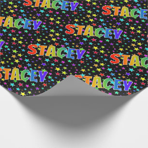 Regenbogen Vorname "STACEY" + Sterne Geschenkpapier