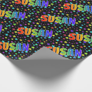 Regenbogen Vorname "SUSAN" + Sterne Geschenkpapier