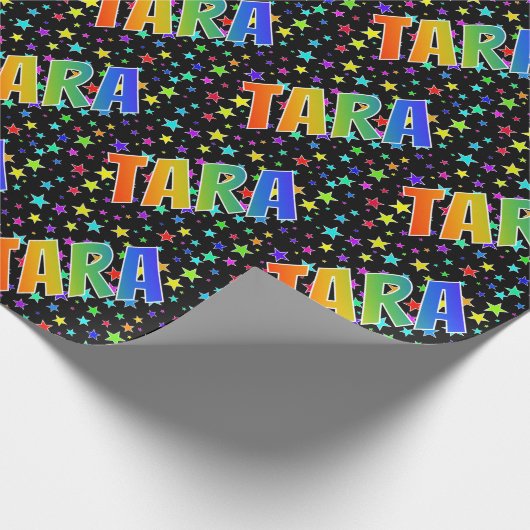Regenbogen- Vorname "TARA" + Sterne Geschenkpapier (Ecke)