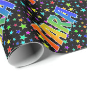 Regenbogen- Vorname "TARA" + Sterne Geschenkpapier (Rolleneckpunkt)