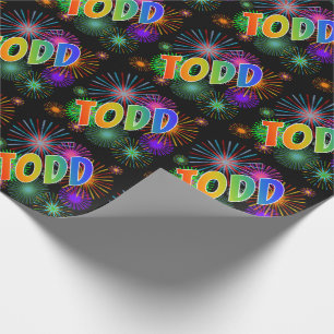 Regenbogen Vorname "TODD" + Feuerwerk Geschenkpapier