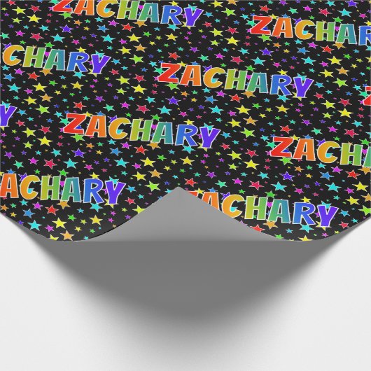 Regenbogen- Vorname "ZACHARY" + Sterne Geschenkpapier (Ecke)