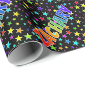 Regenbogen- Vorname "ZACHARY" + Sterne Geschenkpapier (Rolleneckpunkt)