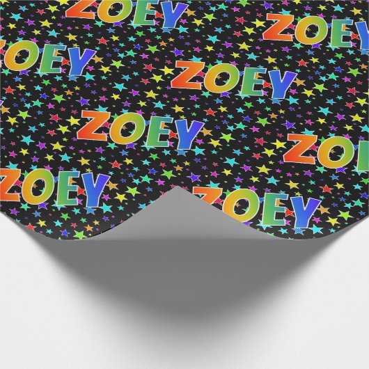 Regenbogen- Vorname "ZOEY" + Sterne Geschenkpapier (Ecke)