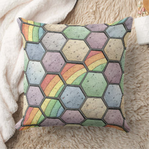 Regenbogen-Waben-Mosaik – Sechseckige Kachel Kissen