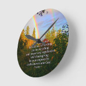 Regenbogen-Wald-Christliche-Schrift Bibelvers Runde Wanduhr (Winkel)