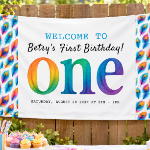 Regenbogen-Wasserfarbe 1. Geburtstag Farbige Bab Banner