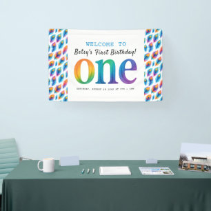 Regenbogen-Wasserfarbe 1. Geburtstag Farbige Bab Banner