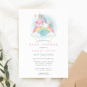 Regenbogen Wasserfarbe Einhorn Rosa Mädchen Baby S Einladung