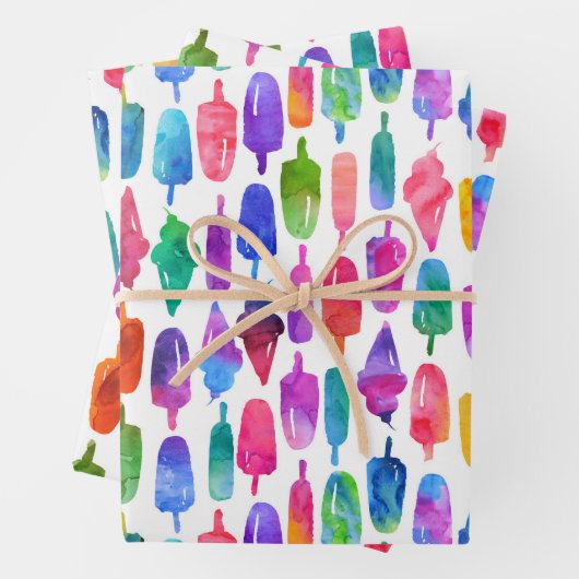 Regenbogen Wasserfarbe Eiscreme Pop Muster Geschenkpapier Set (Beispiel)