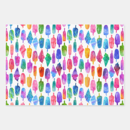 Regenbogen Wasserfarbe Eiscreme Pop Muster Geschenkpapier Set