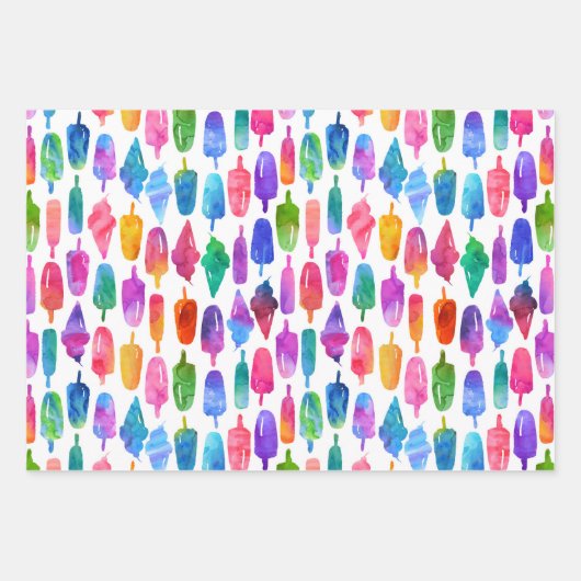 Regenbogen Wasserfarbe Eiscreme Pop Muster Geschenkpapier Set (Vorderseite)