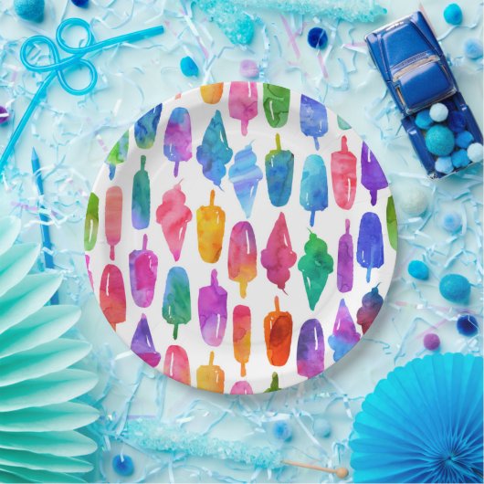 Regenbogen Wasserfarbe Eiscreme Pop Muster Pappteller (Party)