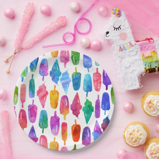 Regenbogen Wasserfarbe Eiscreme Pop Muster Pappteller (Party)