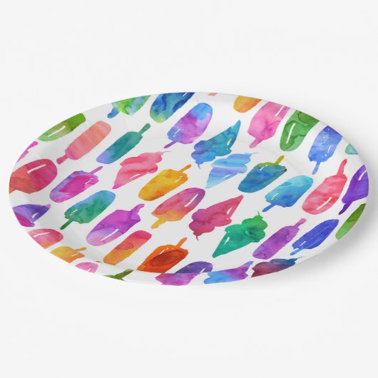Regenbogen Wasserfarbe Eiscreme Pop Muster Pappteller (Schrägansicht)