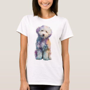 Regenbogen-Wasserfarbe Fluffiger Pudel-Welpe Fraue T-Shirt