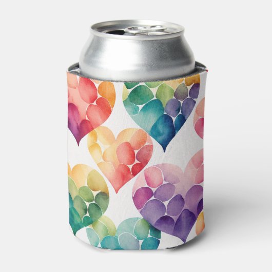 Regenbogen Wasserfarbe Herzmuster Dosenkühler (Kanne Vorderseite)