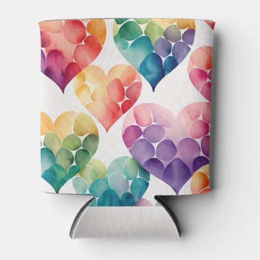 Regenbogen Wasserfarbe Herzmuster Dosenkühler (Vorderseite)