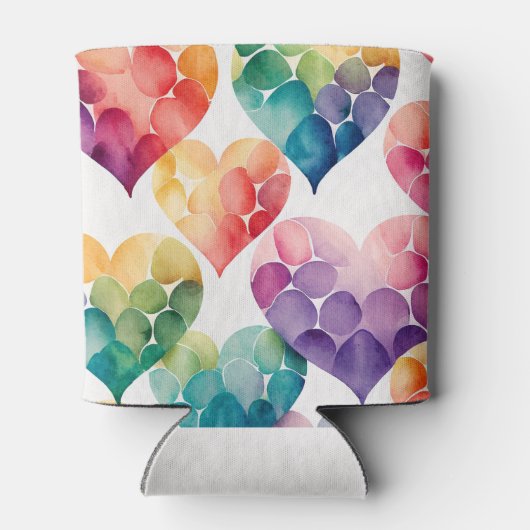 Regenbogen Wasserfarbe Herzmuster Dosenkühler (Rückseite)